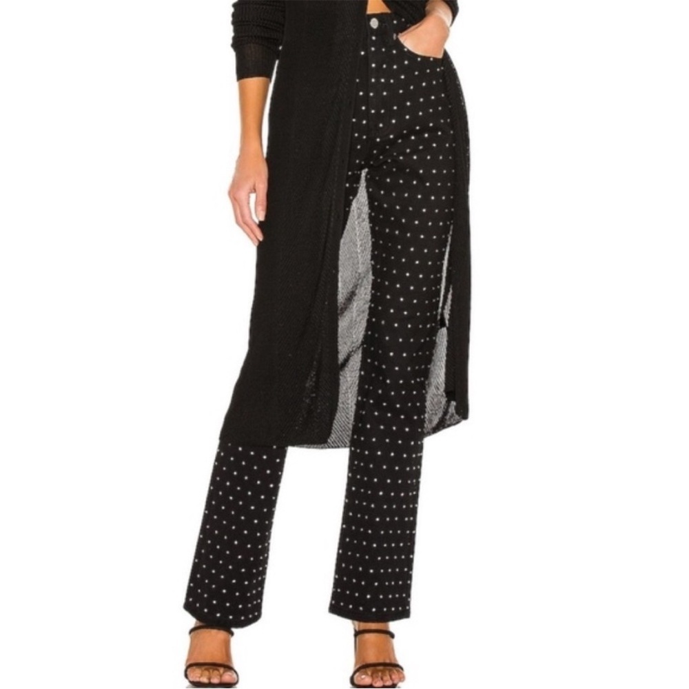 We Wore What SZ 27 black rhinestone high rise jeans.